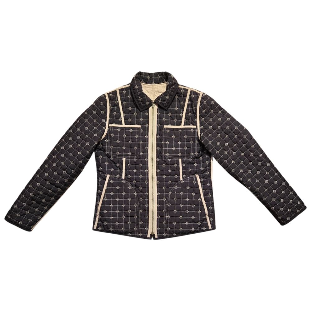 Reversible Vintage Quilted Jacket Dark Grey Cream Platinum Utex Medium Zip Up